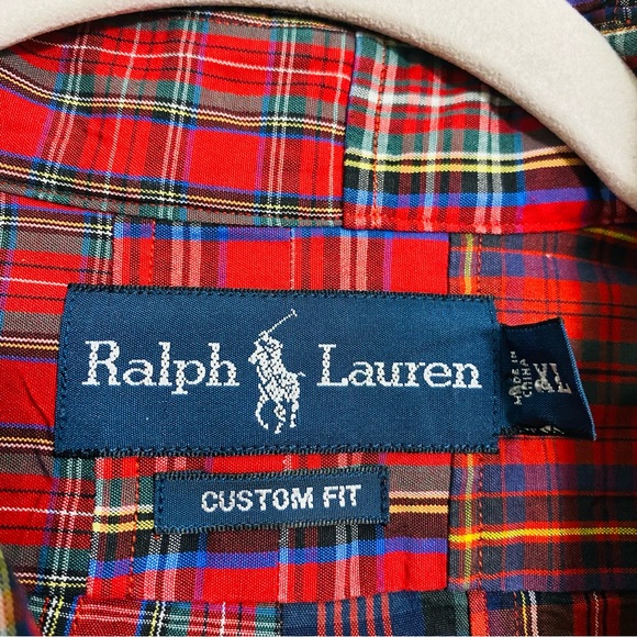 Ralph Lauren Y2K Men’s Custom Fit Patchwork Tartan Plaid Button Down‎ Size XL - Picture 6 of 7